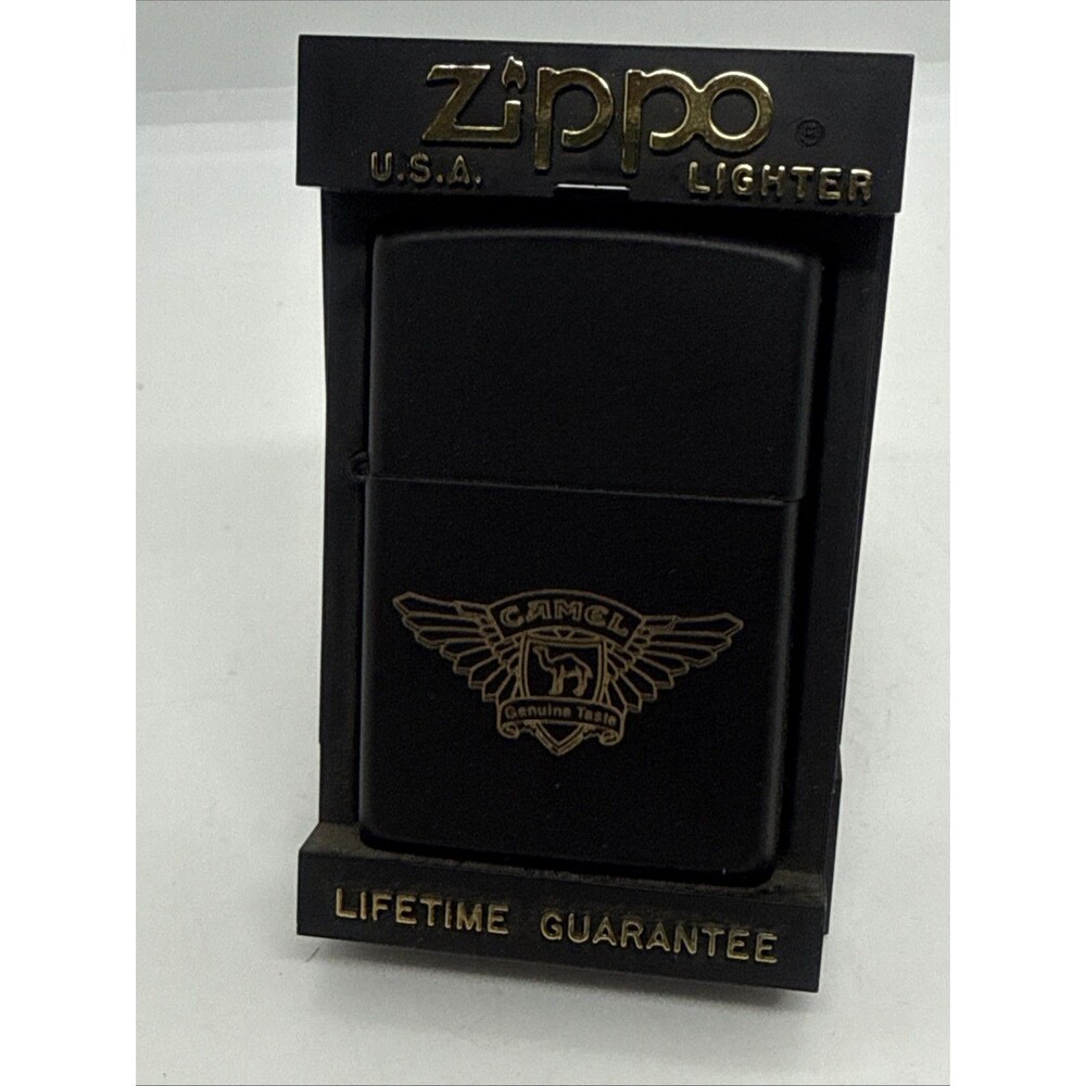 Vintage 1997 Zippo Camel Cigarette Biker Wings Lighter Matte Black Never Fired